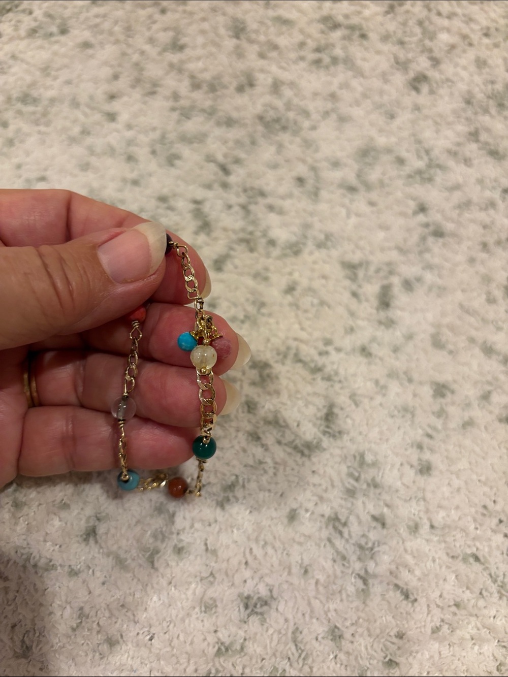 Colorful Semi Prescious Stones Beaded 14 kt Gold Chain Bracelet RS - Picture 7 of 9
